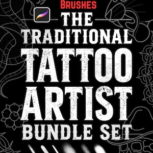Traditionele Tattoo Artiest Bundle – 15 Procreate Brush Sets | Stempels, Patronen, Lettertypen, Kettingen, Bloemen, Slangen & Meer