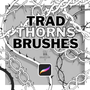 20 Seamless Traditional Thorn Procreate Brushes – Spiky Vines, Tattoo Stems, Borders perfect for any design