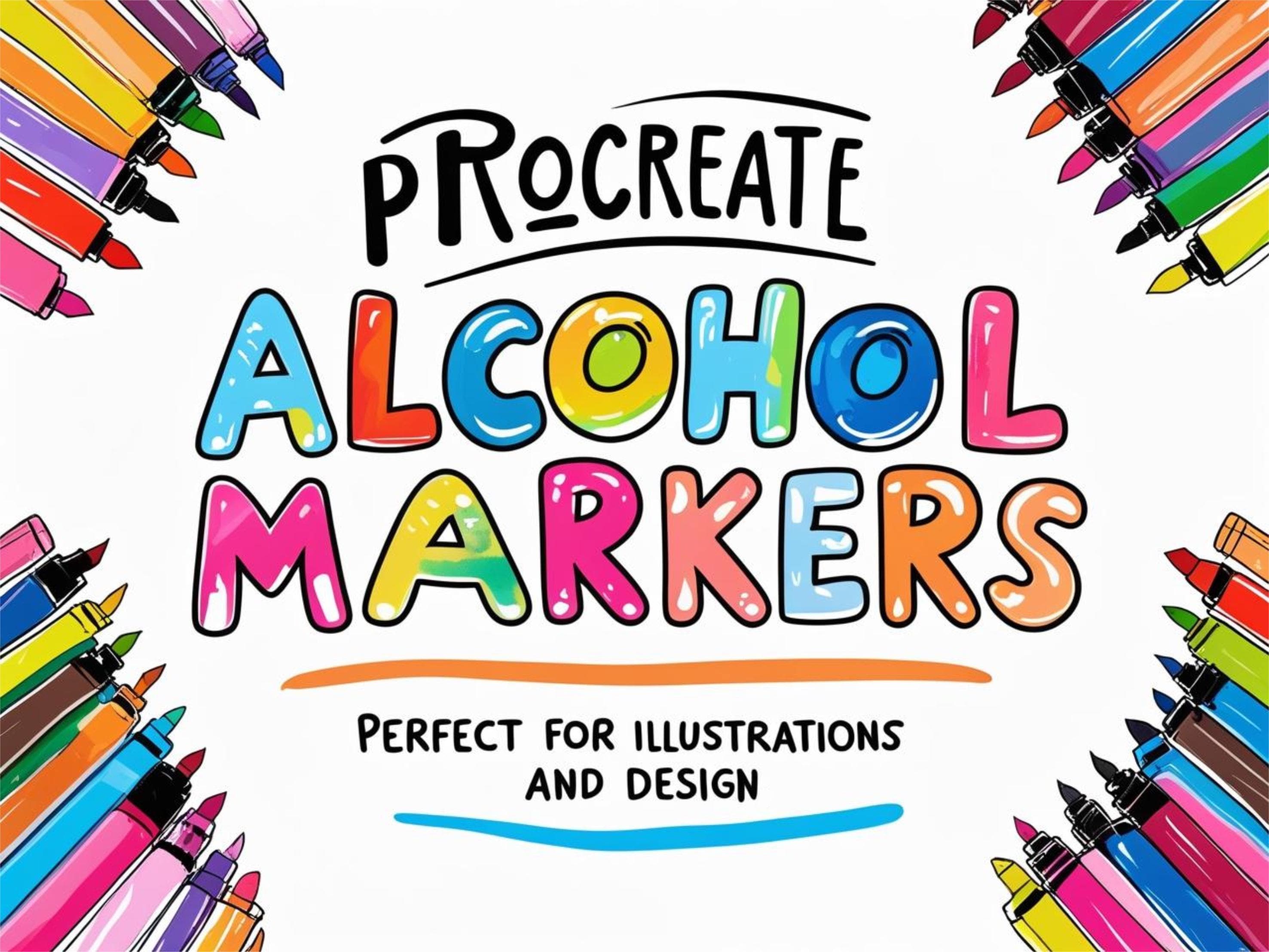 Pinceles realistas de rotulador al alcohol para Procreate con texturas de papel y paletas de color