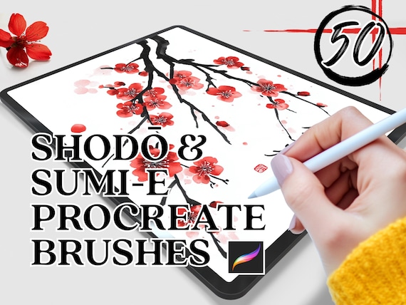 50 Shodō & Sumi-e Procreate Brushes: Japanese painting and Calligraphy Brush set