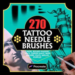 270+ MEGA Procreate Tattoo Needle Bundle – Liners, Shaders, Whip Shading, Stipple and Stick-n-Poke