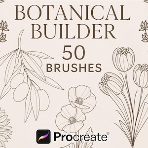 Set de pinceles Procreate Botanical Builder – 50 diseños florales, sellos de flores, creador de ramos