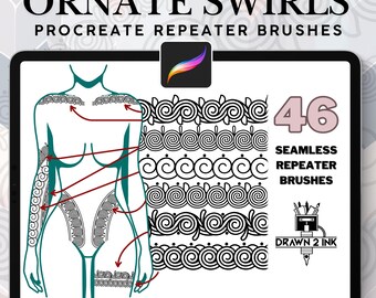 46 Ornate Swirl Procreate Repeater Brushes – Seamless Tattoo Patterns