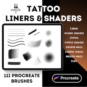 111 Procreate Tattoo liners and shaders – Liners, Bug Pins, Curved Mags, Stipples, Flats & More for Tattoo Artists | Digital Tattoo Brushes