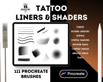 111 Pennelli per Tatuaggi in Procreate – Liners, Bug Pins, Curved Mags, Puntinati, Flat e Altri per Tatuatori | Pennelli Digitali per Tat
