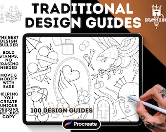 Traditional Tattoo Design Guides: Procreate Brush Set (100 Layouts)