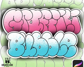 Graffiti Bubble Font & Procreate Stamps • Digital Lettering (TTF/OTF)
