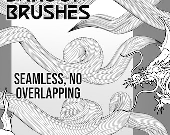 110 Dragon Brushes-Seamless One Stroke Bodies, heads, claws, tails, scales and flames