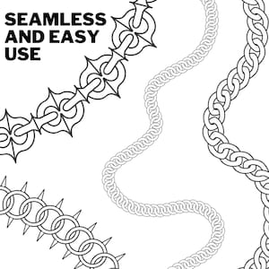 May include: A set of four seamless chain patterns, including a chain with spikes, a chain with a decorative link, and two different styles of simple chains. The text "Seamless and Easy Use" is at the top of the image.