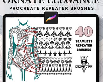 Conjunto de pincéis Procreate Elegance Ornate – 40 padrões de tatuagem sem emendas