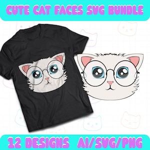 Caras de gato SVG Diseños lindos de gatos SVG Gato SVG para Cricut Archivo de corte por láser de caras de gato Gato feliz Gato triste Gato enojado Gato con actitud Gato matón Caras svg