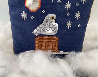 Snowy Owl Cross Stitch Pattern | Winter Night Scene (PDF Pattern)