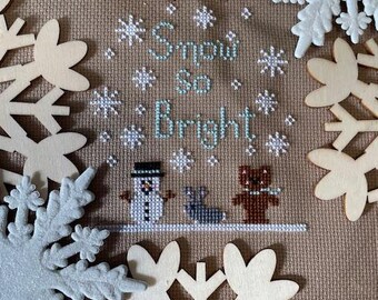 Winter Snowman Cross Stitch Pattern | 'Snow So Bright' (PDF Pattern)