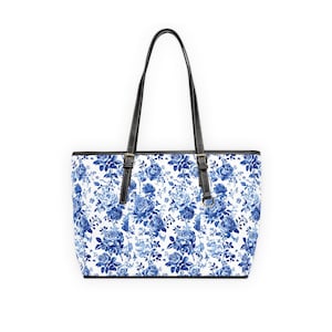 Chinoiserie Blue Floral Umhängetasche, Damen Tote Geldbörse, PU-Leder-Handtasche, chinesisch inspiriertes Geschenk, Vintage-Stil Zubehör