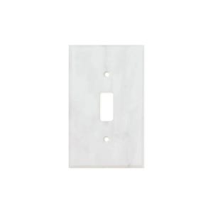 May include: White marble light switch cover plate with a single switch opening.