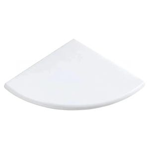 May include: White corner shelf with a rounded edge.