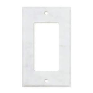 May include: White plastic wall plate with a rectangular opening for a light switch or outlet.