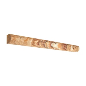 May include: A brown and beige onyx tile molding with a rounded edge. The tile has a natural stone pattern with swirls of brown, beige, and white.