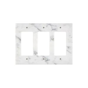 May include: White marble switch plate with three openings for light switches or outlets.