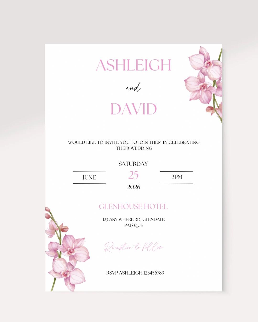 Invite Theme Editable Wedding Invitation Template - Pink Floral Digital Invite ...