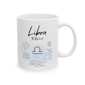 Libra Zodiac Ceramic Mug, Astrology Gift, Horoscope Coffee Cup, Personalized Libra Decor, Birthday Present for Her