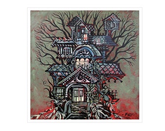 Garden Mansion #13/50 10x10 Buzz Parker Treehouse Trees Limited Edition Art Print Getaway Hideout House