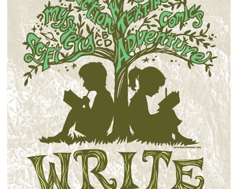 Writing Tree - 8x10 Art Print, Every Story An Adventure