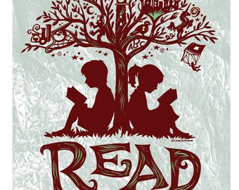 Reading Tree - 16x20 Art Print, Every Book An Adventure by Buzz Parker