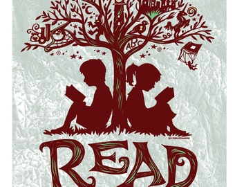 Reading Tree #25/50 11x14 Art Print, Every Book An Adventure Read