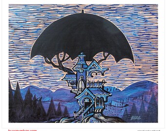 Waterproof Northwest, Tree House Series Art Print 8x10 by Buzz Parker Umbrella House