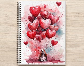 Basset Hound Spiral Notebook - Perfect for Pet Lovers, Cute Journal, Valentine's Day Gift, Heart-themed Note Book, Gift for Dog Owners,