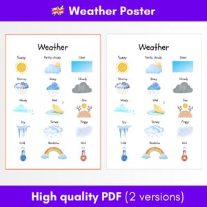 Weather Poster, educational print, educational wall decor, printable wall art, homeschool, Montessori, ESL