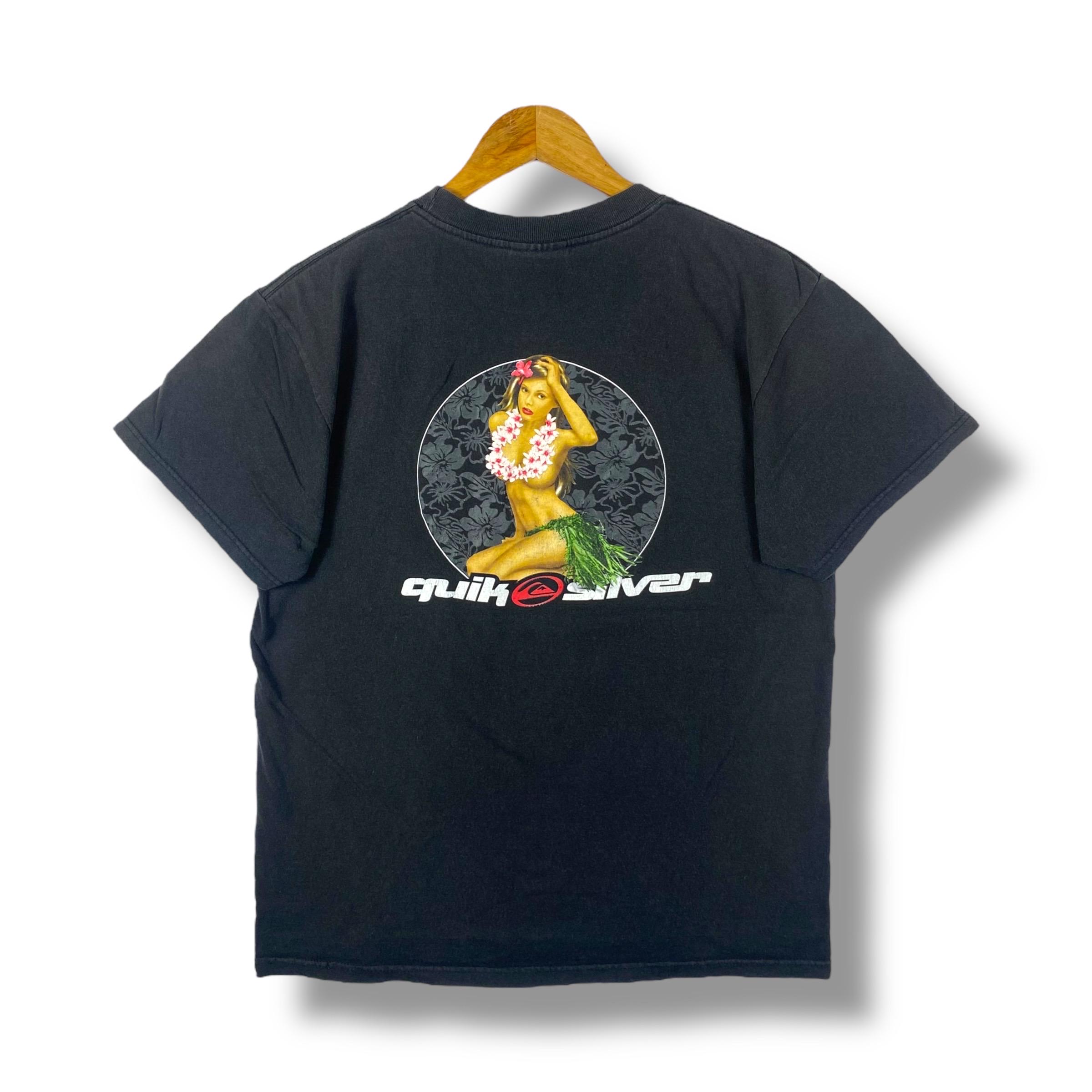 aloha♡ Rare!! Vintage QUIKSILVER Aloha Girl Graphic Surf Faded Tee Shirt