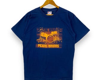 Rare!! Vintage 90's PEARL DRUMS Bold Graphic Tee Shirt Large Size