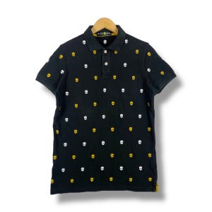 Rare!! HYDROGEN Small Skulls Embroidery Full Print Polo Shirt Small Size