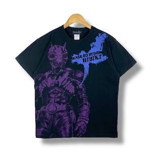 May include: Black t-shirt with a purple and blue graphic print of a masked rider character. The text "MASKED RIDER HIBIKI" is printed on the shirt.