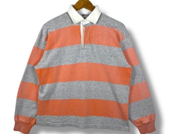 Rare!! Vintage BARBARIAN RUGBY WEAR Striped Long Sleeve Tee Shirt Medium Size