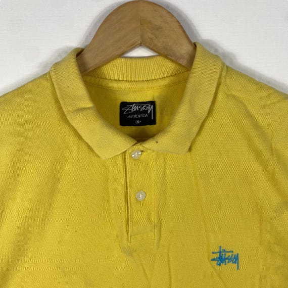 トップス OLD Stussy 90s Logo Mustard Polo Shirt Rare!! Vintage 00's STUSSY Small Embroidery Logo Stains Polo