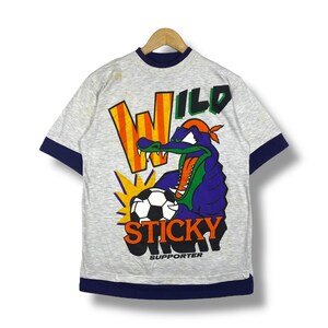 Rare!! Vintage 90's WILD STICKY SUPPORTER Crocodile Cartoon Graphic Tee Shirt Medium Size