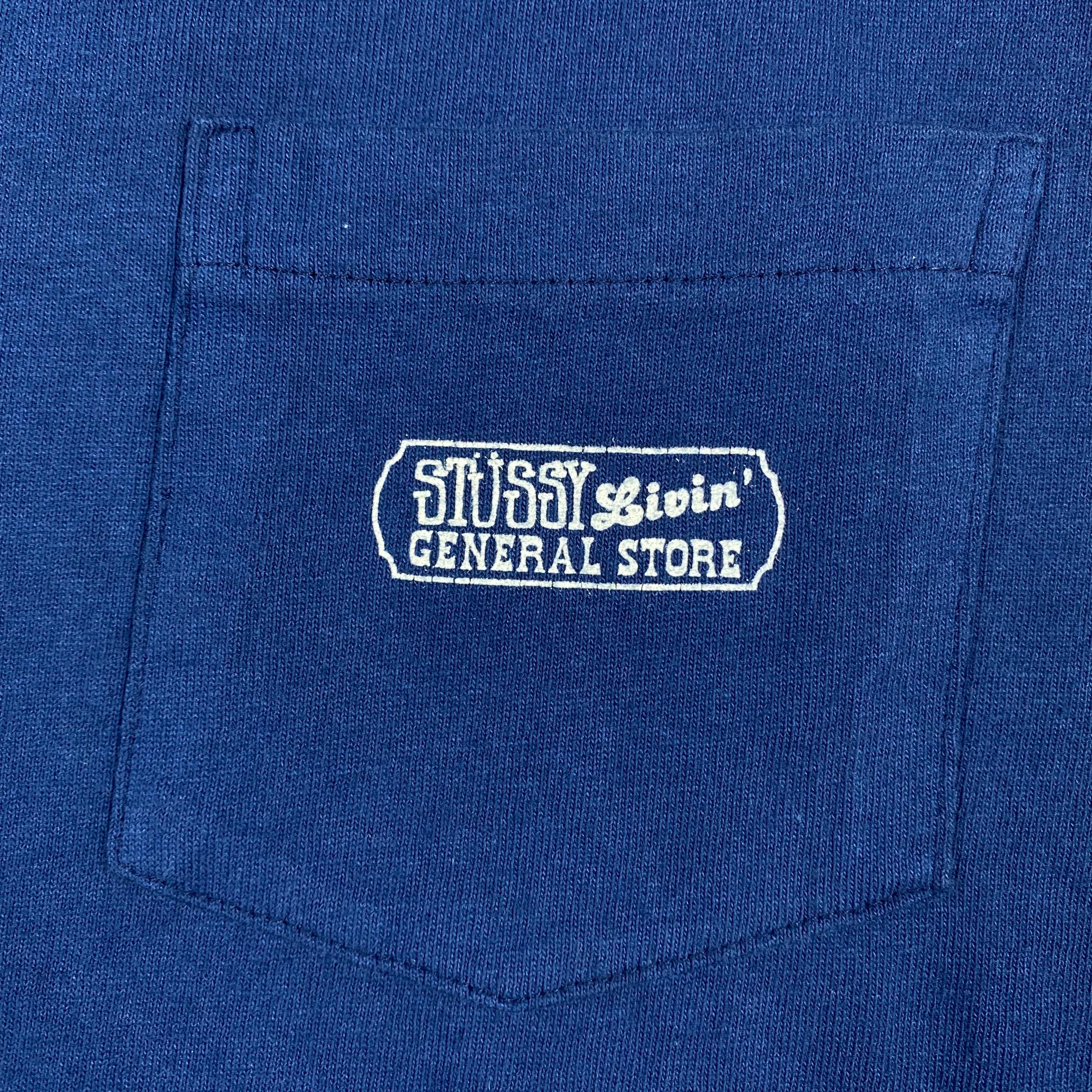 Rare Vintage 80s STUSSY LIVIN' General Store Navy V-neck Tee