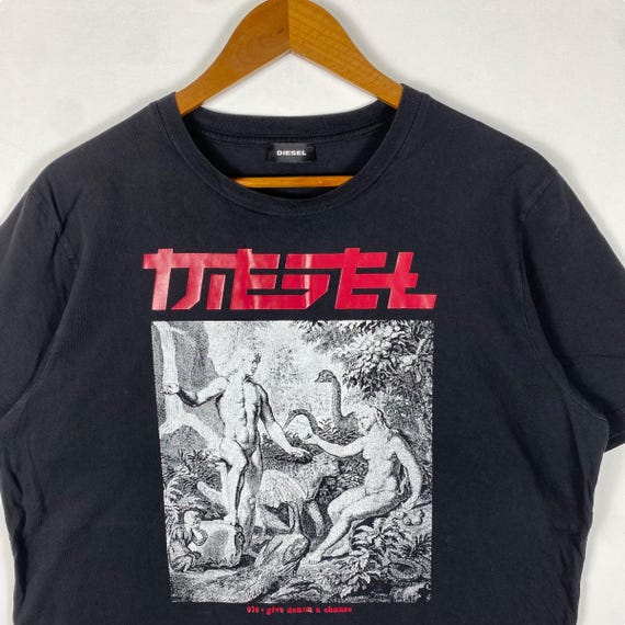 Diesel デザインtシャツ Rare!! DIESEL 978 Give Denim A Chance Art Graphic Tee Shirt Extra