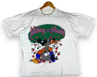 Vintage 80s Mickey & Minnie Graphic Tee - Large Size