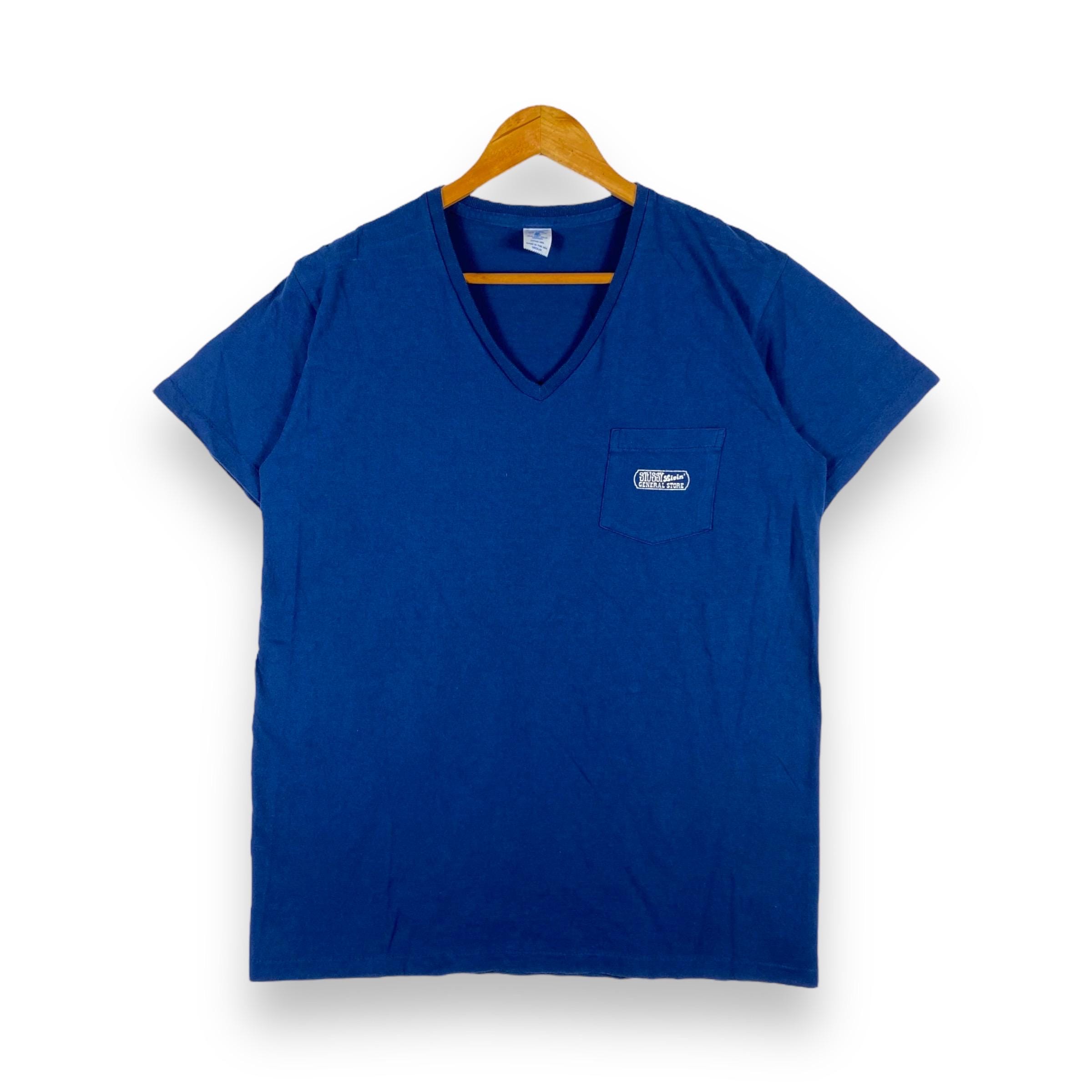 Rare Vintage 80s STUSSY LIVIN' General Store Navy V-neck Tee