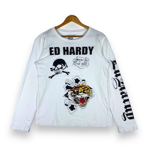 Rare!! ED HARDY Drawn By Ed Tattoo In Memory Of Ed Hardy Long Sleeve Women Tee Shirt Extra Large Size