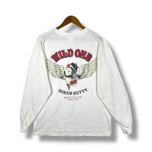 Rare!! BETTY BOOP Wild One Biker Betty Cartoon Longsleeve Tee Shirt Medium Size