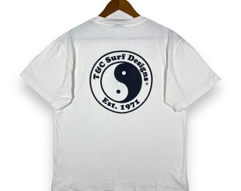Rare!! Vintage 00's T&C SURF Designs Big Graphic Surf Tee Shirt Medium Size