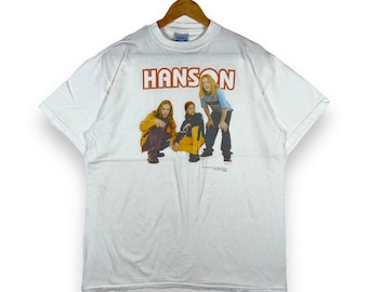Vintage 90's Hanson American Pop Group Band White Medium T Shirt
