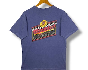 Rare!! Vintage 90s GRAMICCI Black Mountain Ale Indigo Dyed Graphic Tee Shirt Small Size