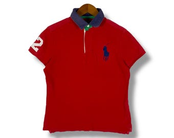 Vintage Polo Ralph Lauren Big Pony LXVII Polo Shirt Navy Blue Red
