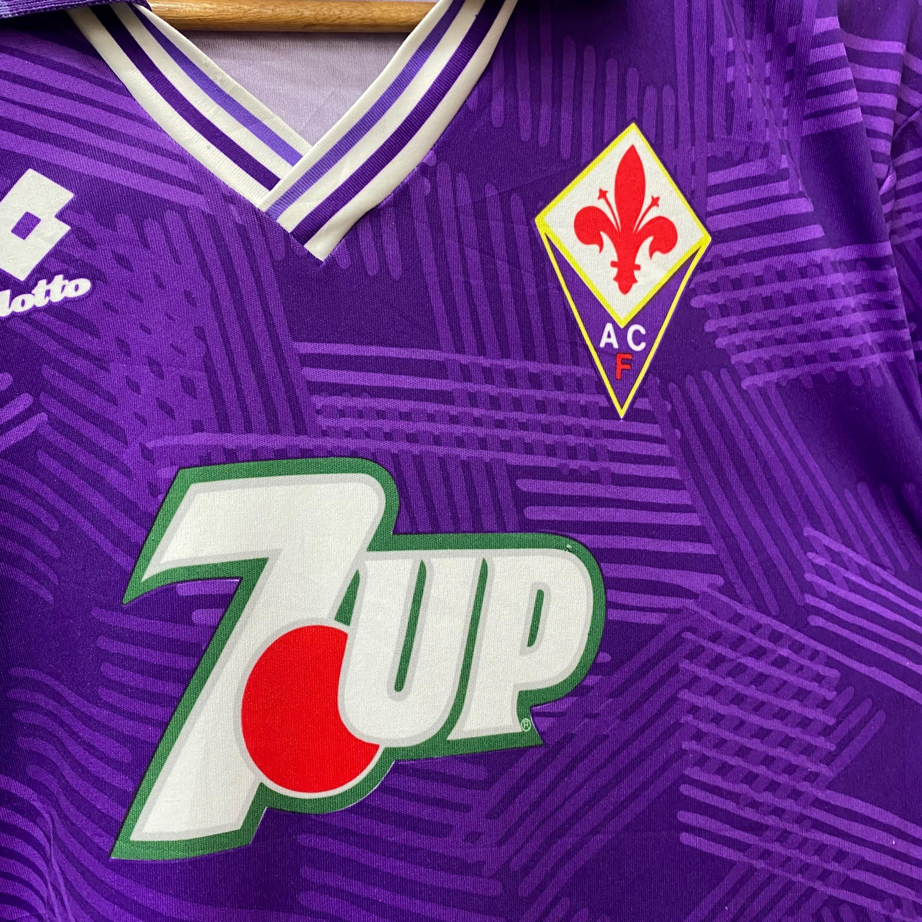 Lotto ACF Fiorentina 7Up ユニフォーム Rare!! Vintage 92/93 FIORENTINA CF 7up Home Kit Lotto Jersey